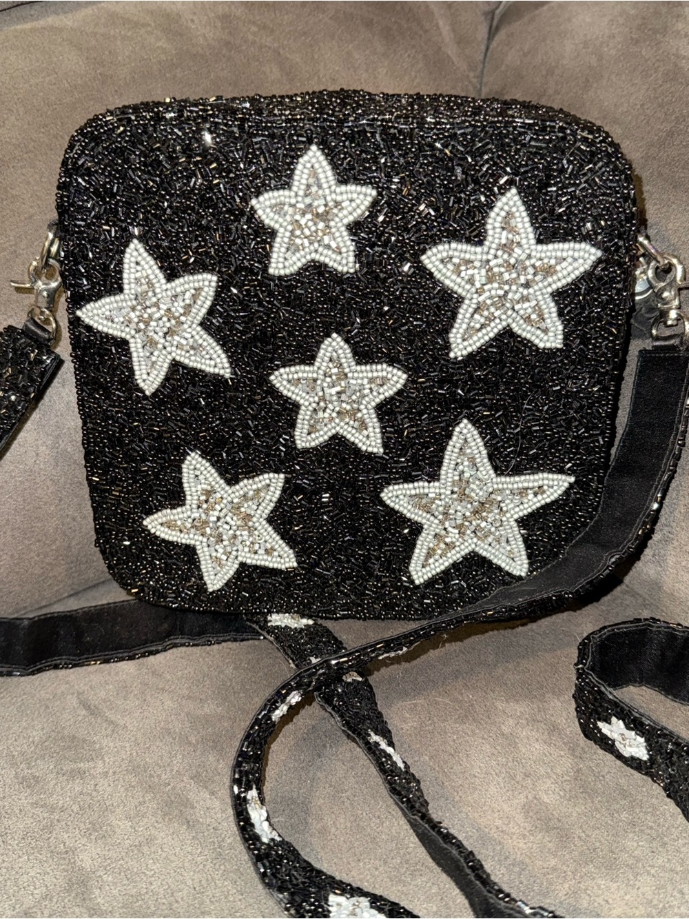 Moyna Black Beaded Star Crossbody Bag with matching embellished strap and tassel - Picture 2 of 9
